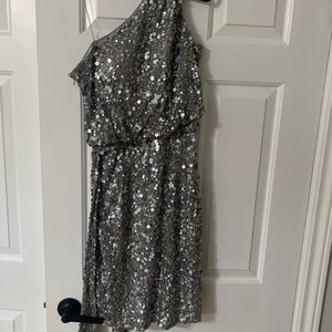 One Shoulder silver beaded Aidan Mattox